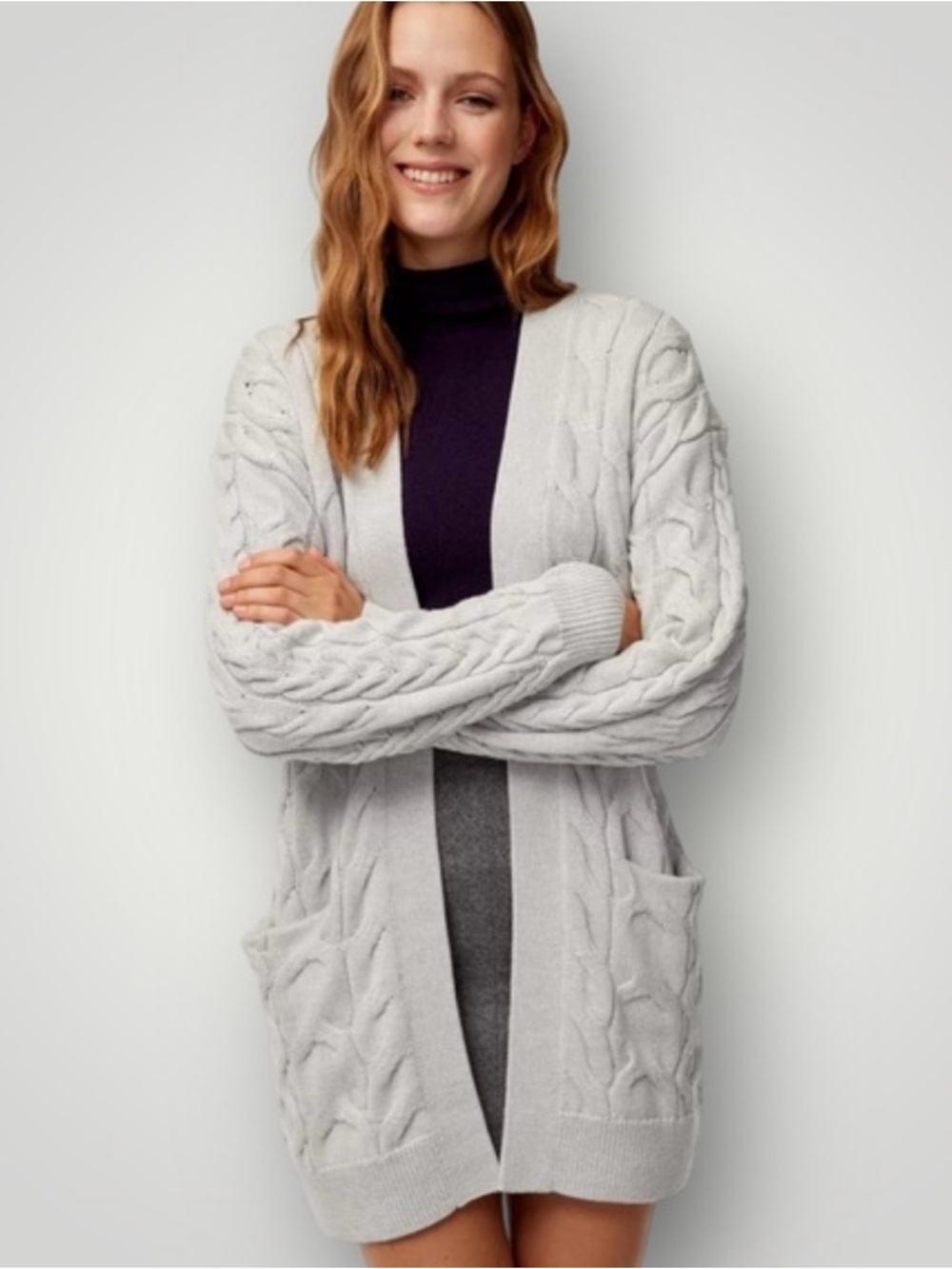 Wilfred 100% Merino Wool Chunky Cable Knit Grandpa Grey Cozy Cocoon Cardigan